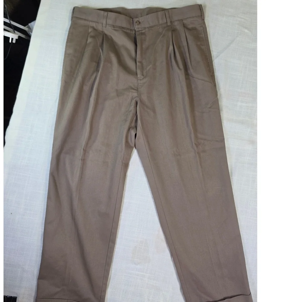 Alexander Julian Colours Mens Khaki Pleated Chino Pants 38x29 Cotton Twill Tan